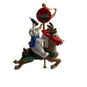 Coca Cola 1997 Ornament carousel reindeer Polar Bear Mint Vintage Cavanaugh